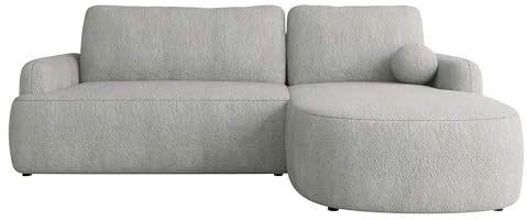 Mirjan24 Ecksofa Loridu für Wohnzimmer mit Schlaffunktion und Bettkasten, Eckcouch, L-Sofa, Polsterecke, abgerundete Kanten (Coral 75, Seite: Rechts)