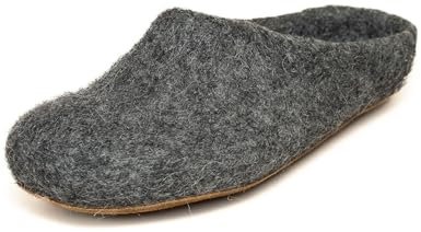 Magicfelt Chaussons en feutre AR 713 - Pour homme et femme - En laine de races rares de moutons - Semelle anatomique - Semelle antidérapante en cuir - Mouton en pierre - Gris - Taille 43, Mouton gris,