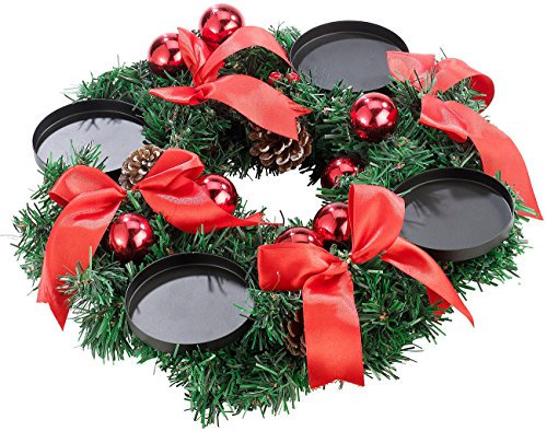Britesta Adventskranz ohne Kerzen: Adventskranz mit rotem Schmuck, Ø 30 cm (Adventsgestecke ohne Kerzen, ohne Deko, Weihnachtsgesteck Kerze)