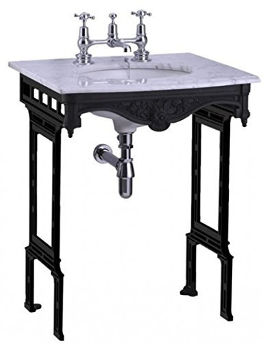 Casa Padrino Luxus Jugendstil Stand Waschtisch Weiß/Schwarz mit Marmorplatte - Barock Waschbecken Barockstil Antik Stil
