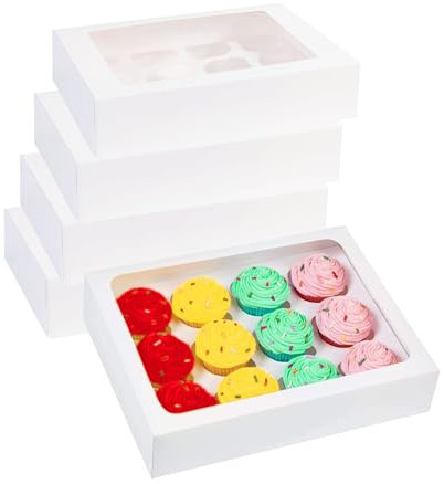 The Baker Shop 5 x 12 -Hole Cupcake Window Boxes | Pop-Up Cupcake Boxes 12 Hole | Bakery Boxes Cake Box Holders | 12 Hole Cupcake Boxes