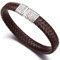 HALUKAKAH ● Solo ● Men's Genuine Brown Leather Bracelet Titanium Clasp with Magnets 8.46(21.5cm) - with Giftbox