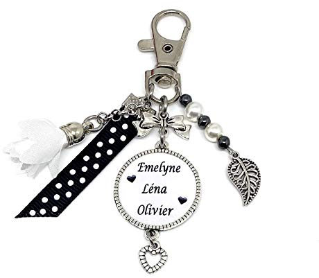 Porte clé personnalisé prénom, texte, pompon hématite idée cadeau femme