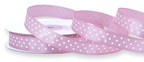 Satinband mit Punkten 12mm x 25m Rolle - FARBAUSWAHL in 12/25mm - farbecht & waschbar - Schleifenband für Hochzeit - Geschenkband zum Verpacken Dekorieren Basteln - Altrosa 158