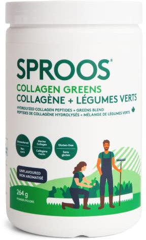 SPROOS - Colágeno + verduras verdes - para beber - péptidos de colágeno hidrolizados - antioxidantes - para la piel, el cabello y las uñas - sin aroma - sin azúcar - cura de 20 días - 264 g