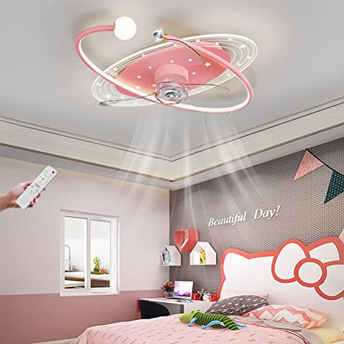 OOWOKS LED Kind Fan Deckenleuchte Deckenventilator Mit Beleuchtung Deckenlampe Mädchen Rosa Kinderzimmerlampe 48W mit Fernbedienung Dimmbar Ventilator Lampe Deckenbeleuchtung