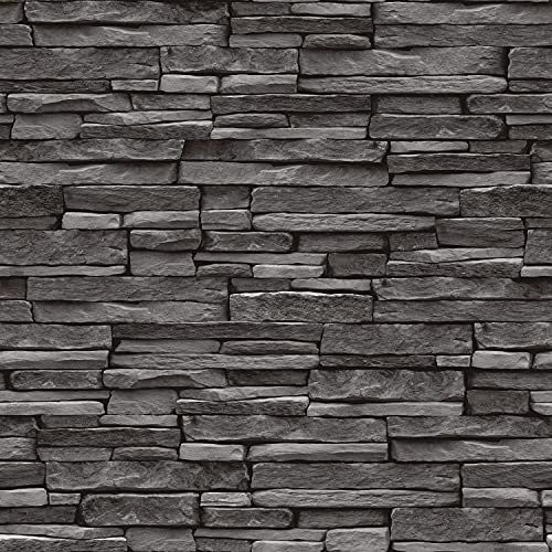 Thornton Wallpaper 3D Slate Brick Effect Black Charcoal Modern