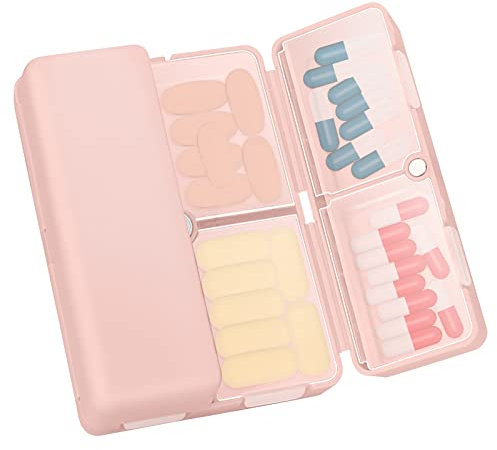 Simpolor 7 Day Pill Box Organiser, Medicine Storage Box, [Folding Design][Large Capacity] Pill Boxes Portable Pill Dispenser for Vitamins, Cod Liver Oil, Supplements, Medication - Pink