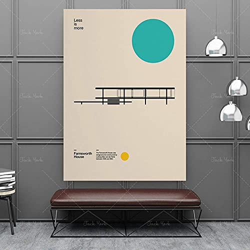 Haus Ludwig Mies Van Bilder Leinwand der Rohe Minimale Architektur Bauhaus Wandkunst Malerei, Poster Wandbilder Wohnzimmer Dekor ohne Rahmen (80x120cm)
