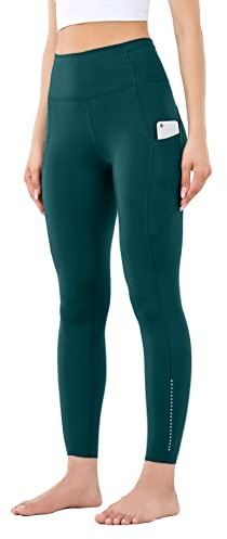 Leovqn High Waist Yoga Pants with Pockets Gym Legging Women Sport Running Stretch Leggings for Workout-Dark Green-XL