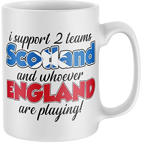 Purple Print House Scotland Rugby Mug, Funny Scottish Rivalry England Coffee Cup, I Support 2 Teams Scotland Gift, Nations Competition Supporters Mug, One Size, White