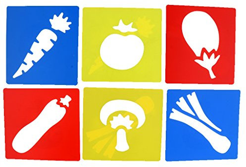 Easnea 6 Stück/Designs Schablone Obst Gemüse Tiere waschbar Kunststoff Schablone Set Malerei Zeichnung Vorlage Board Set Spielzeug Kinder Kunst Handwerk DIY Werkzeuge - Früchte, 15 x 14 cm