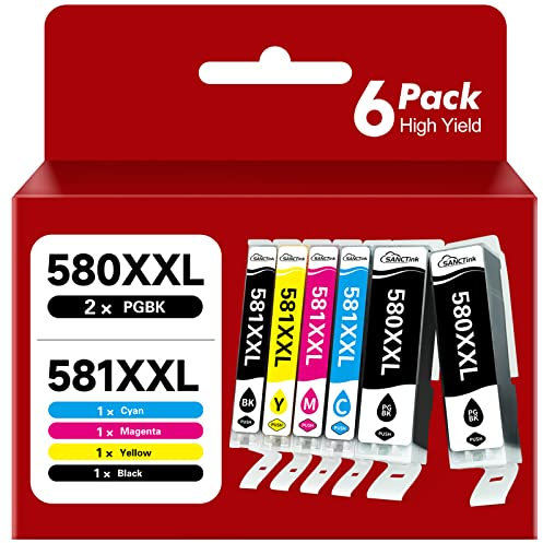 SANCTink PGI-580 CLI-581 XXL PGBK Druckerpatronen für Canon Multipack Patronen 581 580 XXL Kompatibel mit Canon Pixma TS705 TR8550 TS8350 TS9550 TS8150 TS6150 TS6151 TS6250 TR7650 (C/M/Y/BK/2*PGBK)