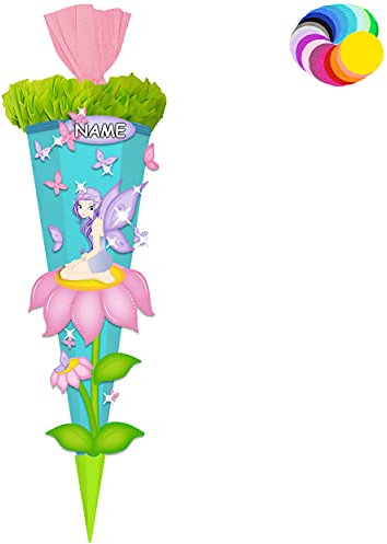 alles-meine.de GmbH Bastelset - Schultüte Farbe & Größe wählbar 70/85 / 100 cm - Schmetterlinge & Elfe - inkl. Name - Farbe frei wählbar - Bastelschultüte - Zuckertüte zum ..