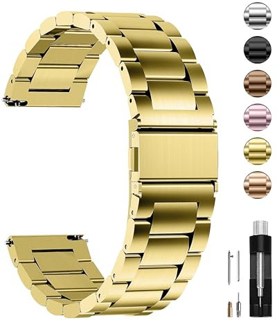 Fullmosa Edelstahl Uhrenarmband 20mm für traditionell Uhr, Kompatibel mit Huawei Watch 2/GT2/GT 3 42mm/Garmin ViVoactive 5, 20mm Gold