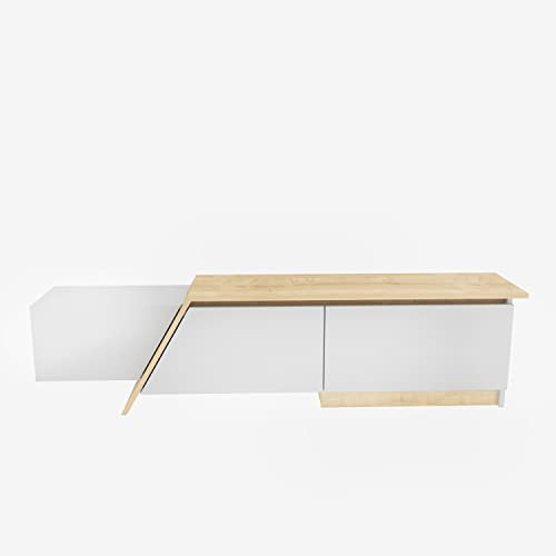 Decorotika Zonas 180 cm Wide Unique Design TV Cabinet TV Stand for TVs up to 55 inch (White/Oak Pattern)