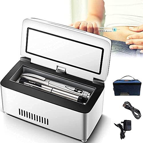 UIBAO Nevera de Insulina,Enfriador de insulina Estuche de Viaje Nevera médica portátil,Diabetes Mini Refrigerador,Pantalla Led Recargable Pequeño Refrigerador,con Bolsa de Hombro,1*Battery