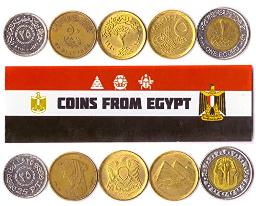 Egypt 5 Mixed Coins | 10 Piastres Cents to 1 Pound | Arab Money | Egyptian Currency Since 1971