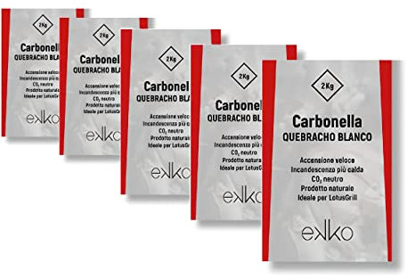Ekko Quebracho Blanco Lot de 5 sacs de charbon de bois de 2 kg Compatible avec Lotus Grill