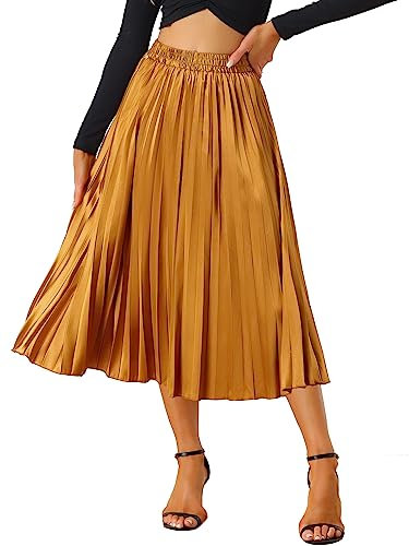Allegra K Damen Plissee Midi Rock Elastische Taille Metallic Glänzend Akkordeon Party Röcke, Orange/Abendrot im Zickzackmuster (Sunset Chevron), X-Groß