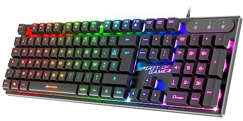 SPIRIT OF GAMER x PRO K1 | Kabelgebundene Semi Mechanische Gaming Tastatur PC | Layout AZERTY Französisch | 26 Anti-Ghosting Tasten | 3 RGB Hintergrundbeleuchtungsmodi | Slim USB Gaming Keyboard