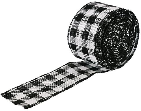 Yurosiay 1 Rolle 6m x 5cm Weihnachten Kariertes Band Weiß und Schwarz Kariertes Sackleinen Band Vintage Kariertes Schleifenband Weihnachts Geschenkband Dekoband Weihnachten für DIY Handwerk