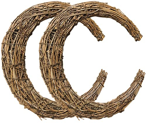 Veemoon 2pcs Moon Rattan Wreath, Small Natural Grapevine Garland DIY Crafts Plant Vine Wreath Front Door Vine Branch Half Moon Frame Wired Macrame Door Decor for Christmas Wedding Party, 9.8 Inch