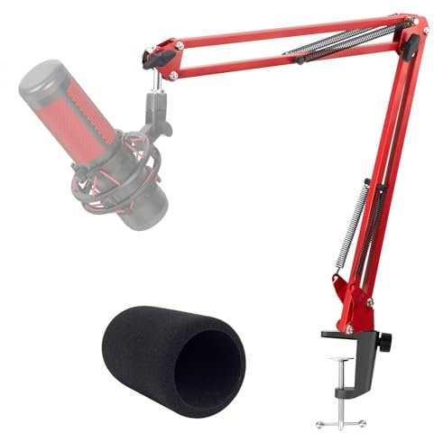 Microphone Arm Red - Studio Mic Boom Arm with Microphone Pop Filter, Mic Stand Compatible with HyperX QuadCast S Microphone by YOUSHARES