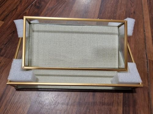 Deenz Set Of 2 Gold Metal Tray Decorative Glass Metal Perfume Vanity Dresser Jewellery Cosmetics Organiser Candle Tealight Plate Display Drinks Tray