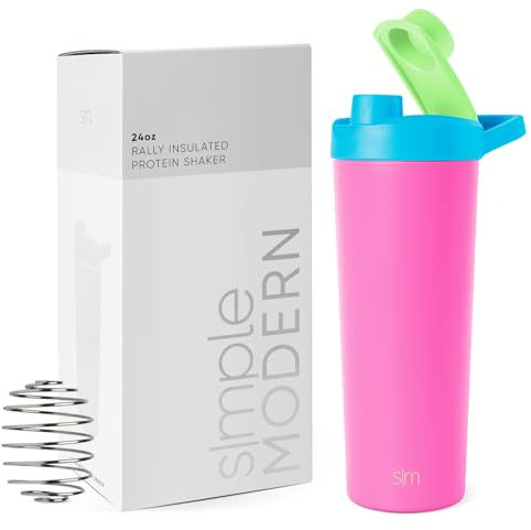 Simple Modern Stainless Steel Shaker Bottle with Ball 24oz | Metal Insulated Cup for Protein Mixes, Shakes and Pre Workout | Rally Collection | 80s Mix