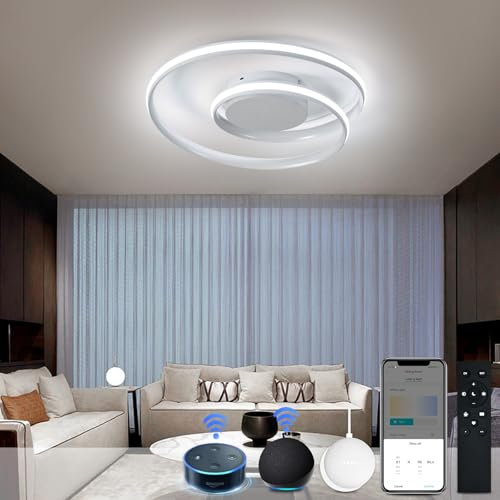 Smart LED Deckenlampe Kompatibel with Matter, Mit HomeKit, Alexa, Google and IFTTT, Dimmbar Deckenleuchte mit Fernbedienung, 2500 Lumen Runde Modern Deckenlampe für Wohnzimmer, Schlafzimmer Ø48cm