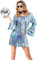 JINGTOPS 60er 70er Jahre Bekleidung Damen,Disco Outfit DamAen,Hippie Kostüm Damen Set,Kleid Damen mit Mode Pailletten und Accessoires,Karneval kostüm für 60er 80er 70er 90er Jahre Themenparty. (XL)