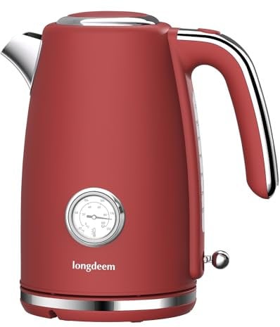 Retro Electric Tea Kettles 1500W for Boiling Water, 1.7L Stainless Steel Hot Water Boiler with Automatic Shut Off & Boil-Dry Protection, Non-BPA, Red