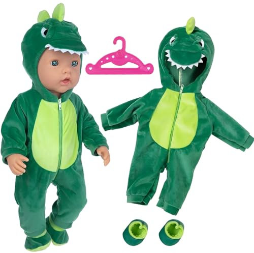 Kleidung Outfits für Baby Puppen,Puppenkleidung Dinosaurier,Dinosaurier Bodysuit + Socke + Aufhänger,puppenkleidung ,für Babypuppen 35-45 cm,Puppe zubehör,Geschenke für Mädchen Jungen