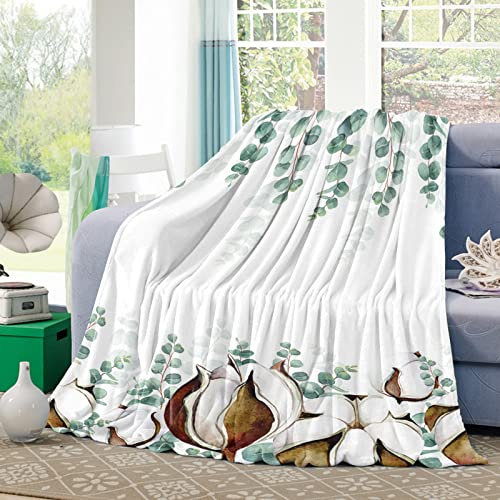 fifbird Kapok Flanell-Überwurfdecke, 101,6 x 152,4 cm, Eukalyptusblätter, Bauernhof-Blumen, Bettdecke, weiche, warme Decken für Sofa, Couch, leicht, Reisen, Camping, Überwurf, ländliche Aquarell,
