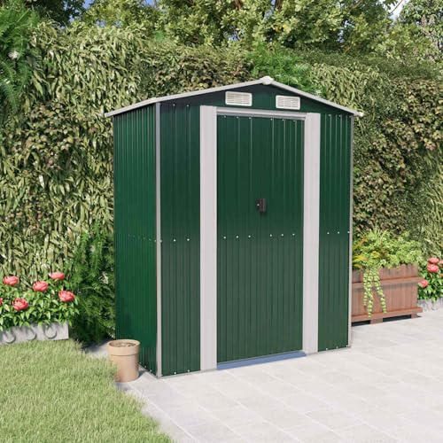 Gecheer Capanno da Giardino, Casetta in Metallo Verde, Capanno per Attrezzi, Acciaio Zincato, 192x108x223 cm, per Giardino, Piscina, Esterno