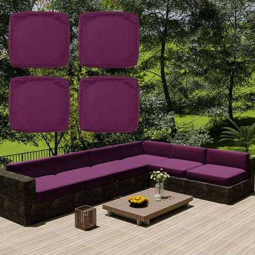 SYLC Wasserdicht Sofa Sitzkissenbezug Mit Reißverschluss, Outdoor Bezüge Für Gartenpolster, Auflagen überwürfe Hussen Für Gartenmöbel/terrasse (4 pcs 55×50×10 cm,Purple)