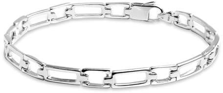 LeCalla Pulseras clásicas de eslabones de plata de ley 925 maciza para hombre, pulseras de plata italiana para hombre, pulsera de cadena de diseño clásico hecha a mano para hombre, 8, 8.5 pulgadas