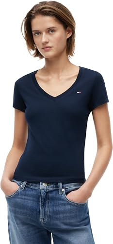 Tommy Jeans Damen Tjw Slim V-Neck Tee Dw0dw20458 S/S T-Shirt, Blue (Dark Night Navy), XL EU