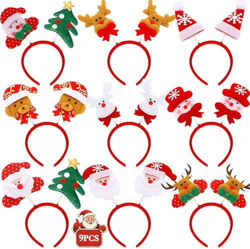 NLMWTI Diademas Navideñas, 9 Diademas de Navidad, Diadema Navidad Mujer Diademas Navidad para Fiestas Navideñas y Navideñas, Unisex niños