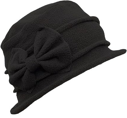 Cappello da donna in pile cloche, cappello da donna vintage anni '20, bombetta floreale morbido, cappello a verme in misto lana, cappello invernale pieghevole per chiesa derby, Nero , L