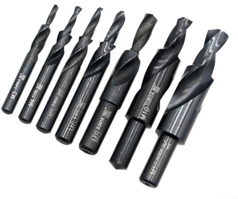 Hasaller Foret étagé Hélicoïdal HSS Double Fonction pour le Perçage du Métal et le Chanfreinage Ensemble de Forets étagés Hélicoïdaux HSS pour Perçage de Métal 90/180 degrés (M8 x 180 degrés)