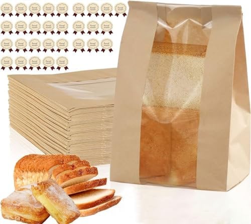 30 Pcs Paper Bread Bags for Homemade Bread, Sourdough Bread Bags with Window, 13.7x8.2x3.5in A Large Bakery bags Used for Storage bread Cookies & Snacks,30 Cute Sealing Stickers with Ties