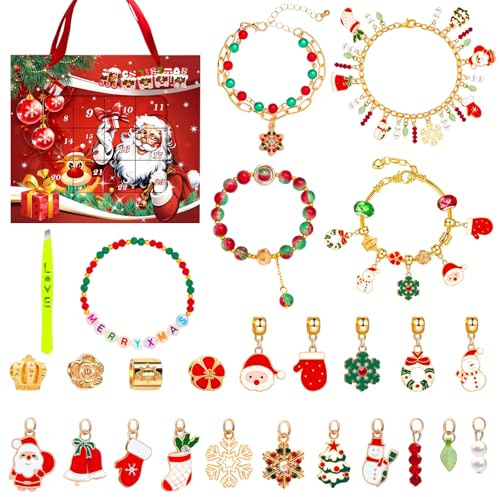 Adventskalender Schmuck, Weihnachtskalender 2027 Kinder, 24 Füllung Armbänder Mädchen, Adventskalender Geschenke für Kinder Mädchen 6 7 8 9 10 11 12 Jahre