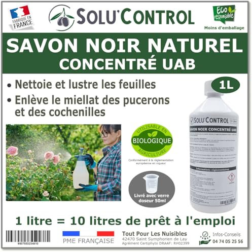 Savon Noir Naturel Concentré UAB Solu'Control, 1 litre, Nettoyant Feuilles et Enlève Miellat - pucerons - cochenilles