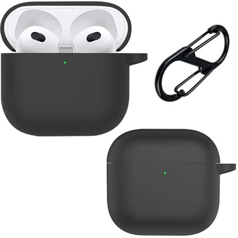 FDHYFGDY Cover Silicone Compatibile con AirPods 4 2024 Custodia Protettiva con Moschettone, Custodia Morbida e Sottile Custodia Protettiva Antiurto Sottile per AirPods 4a Generazione 2024 - Nera