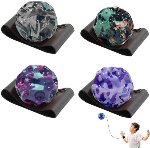ARROMI 4 Stück Ball mit Schnur für Kinder, Tennisball, Handgelenk Gummi Rebound Ball, Sport Angelenkball für Spielen & Handgelenkübungen