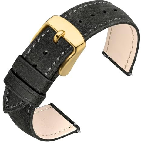 ANNEFIT Uhrenarmband 20mm für Herren Damen, Lederarmband Vintage mit Gold Schnalle, Schnellverschluss Ersatzarmband (Dunkelgrau)