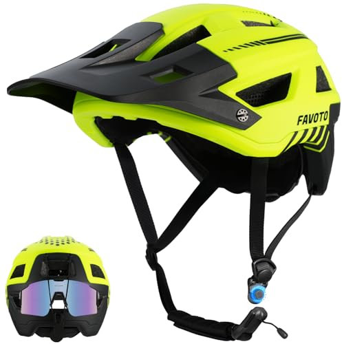 Favoto Fahrradhelm Mountainbike mit Schirm Leicht - Doppelte Technologie Inmould MTB Helm für Herren Damen Rennradhelm L(57-61cm) Leuchtgrün