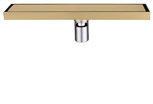 Desagüe de ducha lineal dorado cepillado con rejilla de inserción de azulejos y colador de pelo profesional de acero inoxidable 304 rectangular para ducha, acabado dorado moderno
